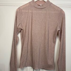 Reformation Size Large Bailey Knit Long Sleeve Top Mock Neck in Rose Sparkle